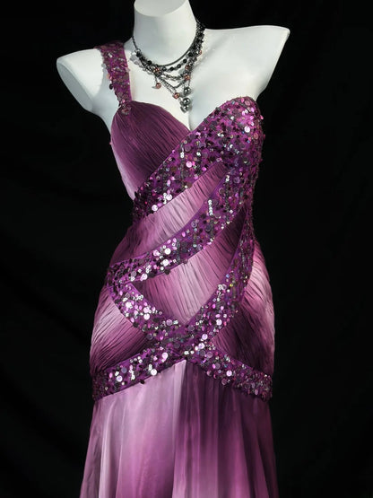 Classy Prom Dresses Mermaid One Shoulder Gradient Colors Pink Sleeveless With Beading Evening Dress Formal Outfits RB5841
