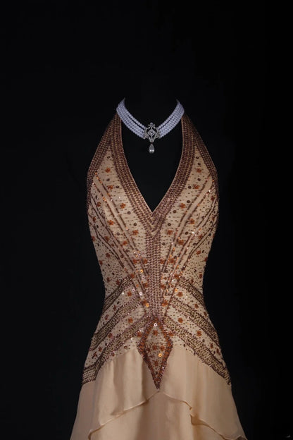 Robe de bal vintage années 90 pour femme, coupe asymétrique en mousseline avec perles, robe de soirée formelle AS032