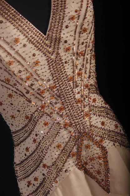 Robe de bal vintage années 90 pour femme, coupe asymétrique en mousseline avec perles, robe de soirée formelle AS032