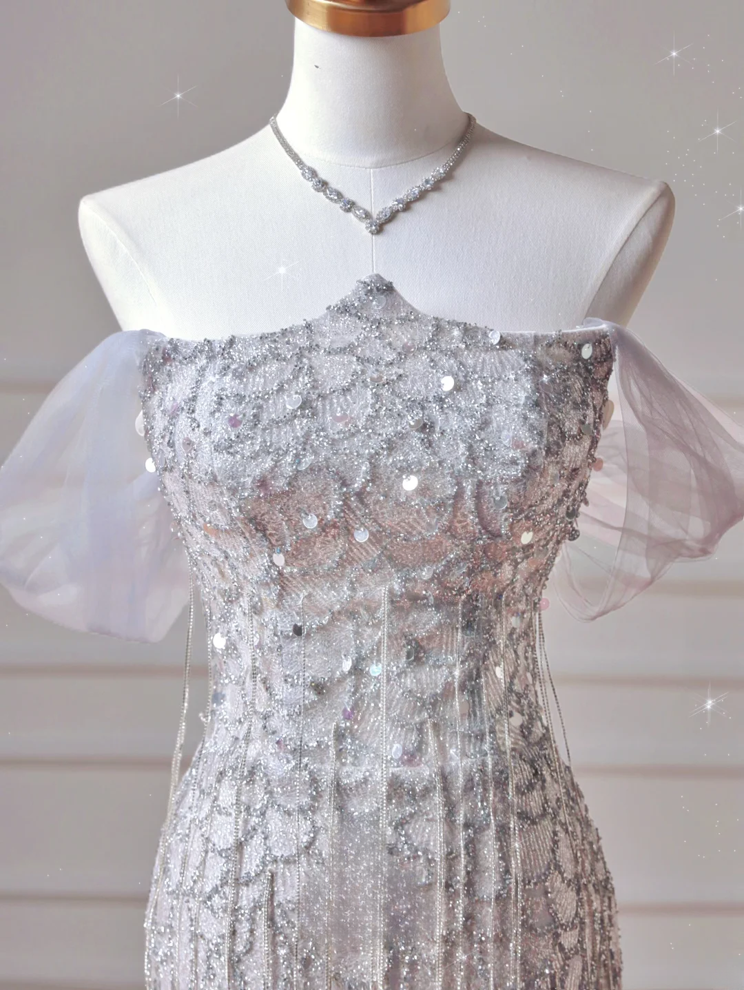 Robe de bal scintillante sirène bustier bleue à franges plissées - Inspiration robe de soirée longue et élégante pour adolescentes et lycéennes AQ033