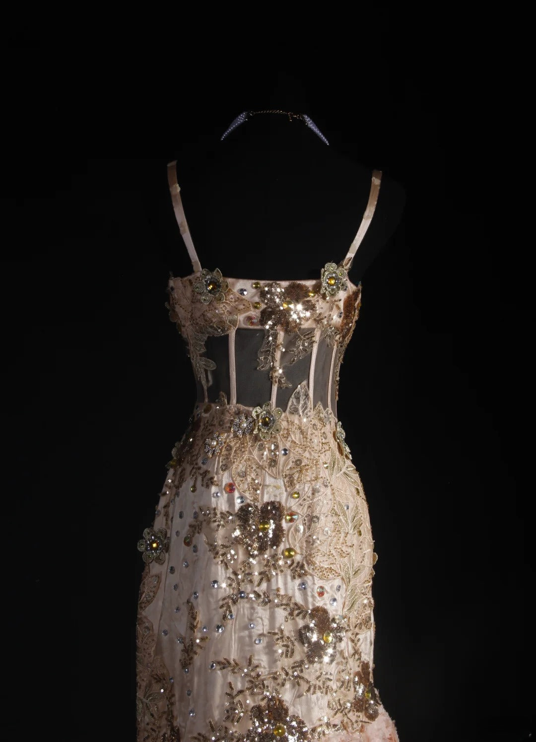 Robe de bal longue rose sirène à bretelles spaghetti ornée de perles, sans manches, AS033