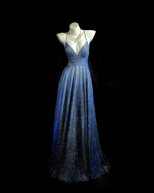 Classy Prom Dresses A line Spaghetti Strap Blue Backless Sleeveless Evening Dress Formal Outfits RB5842