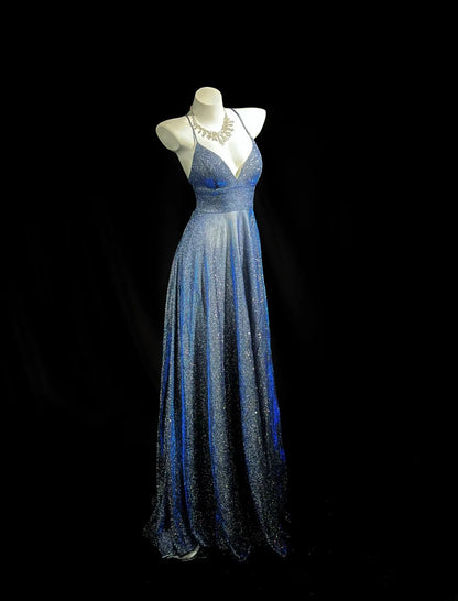 Classy Prom Dresses A line Spaghetti Strap Blue Backless Sleeveless Evening Dress Formal Outfits RB5842