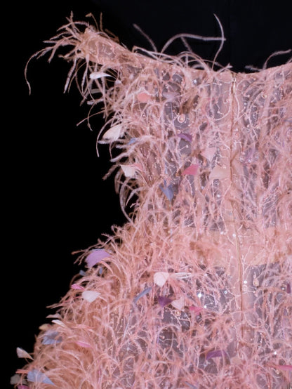 Robe de bal courte et élégante, ornée de plumes, idéale pour un 16e anniversaire, un retour à la maison ou un cocktail (SA034)