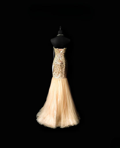 Sparkly Prom Dresses Mermaid Sweetheart Gold Tulle With Beading Long 1950s Retro Classy Party Formal Outfits RB6380