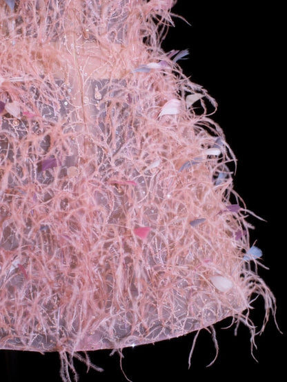 Robe de bal courte et élégante, ornée de plumes, idéale pour un 16e anniversaire, un retour à la maison ou un cocktail (SA034)
