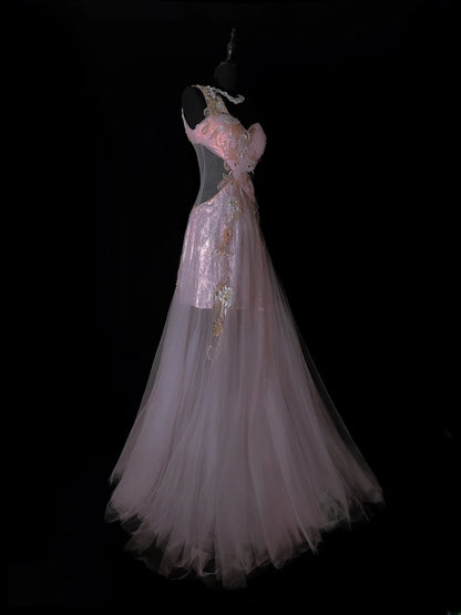 Elegantes A-Linien-Abendkleid aus altfliederfarbenem Tüll mit Applikationen, One-Shoulder-Schulterkleid, ideal für Highschool-Mädchen, Abschlussball oder Schulball (AS035)