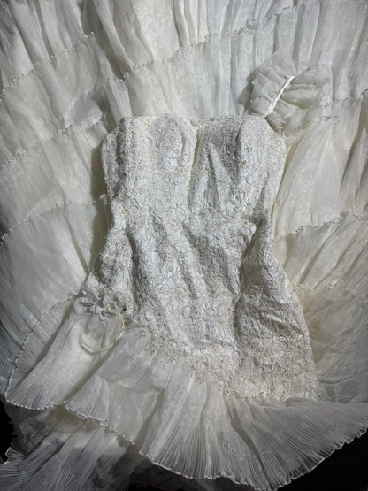 Vintage Women's Mermaid One Shoulder Sleeveless White Lace Tiered Satin Long Vintage Fitted 1920s Wedding Dresses AS035