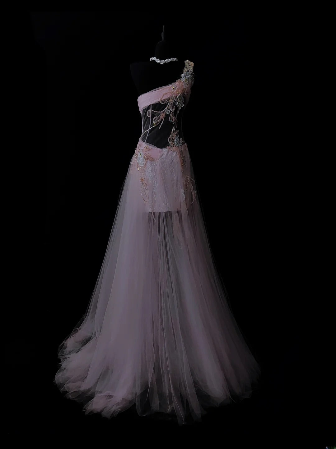 Elegantes A-Linien-Abendkleid aus altfliederfarbenem Tüll mit Applikationen, One-Shoulder-Schulterkleid, ideal für Highschool-Mädchen, Abschlussball oder Schulball (AS035)
