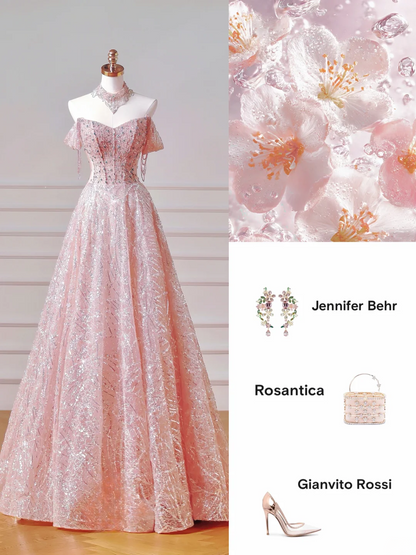 Elegantes, schulterfreies, pinkes Pailletten-Korsettkleid mit Korsett-Ausschnitt – ein beeindruckendes, langes Abendkleid für Teenager und Mädchen (AQ036)