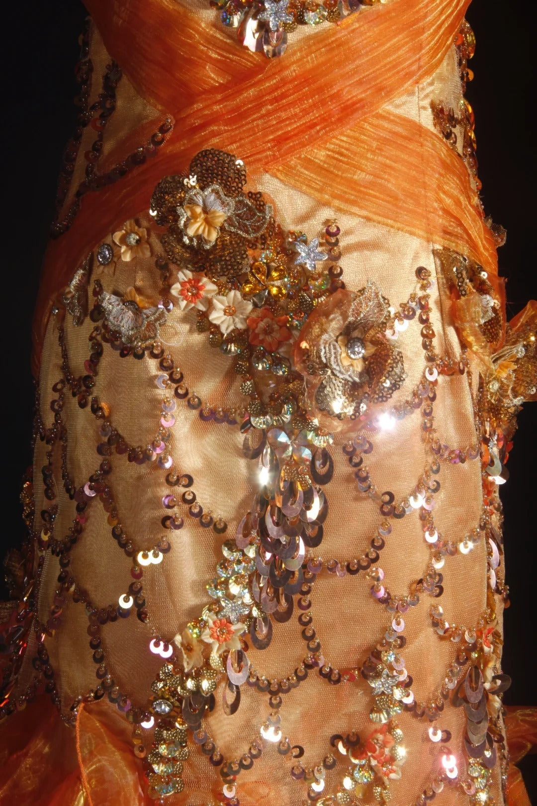 Vintage Prom Dresses 90s Formal Mermaid V Neck Orange Tiered With Beadings Long Party Gowns Prom Dresses AS036