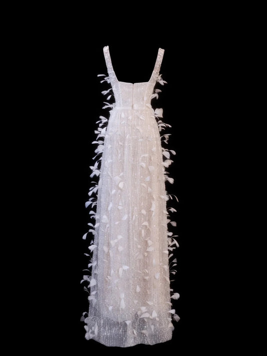 Preiswertes, formelles Paillettenkleid im Stil der 1950er Jahre: A-Linie, eckiger Ausschnitt, Pailletten, Federn und Perlen – ein beeindruckendes langes Ballkleid oder Abendkleid SA036