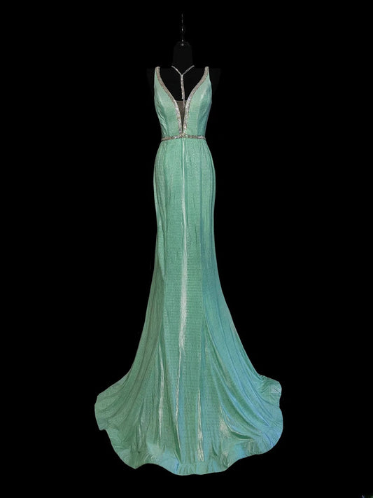 Modest Mermaid V Neck Mint Green Long Evening Dresses High School Teens Senior Night Dance Prom Dress AS037