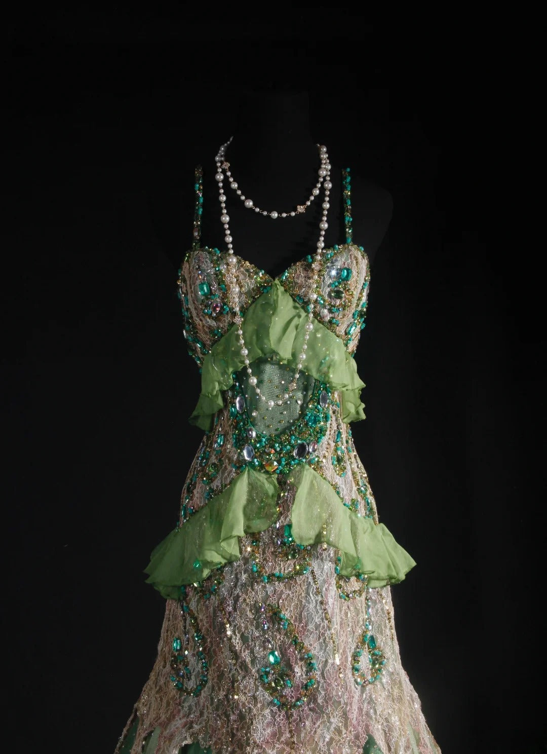 Vintage 90er Jahre Ballkleid Damen Meerjungfrau Spaghettiträger Grüne Spitze Langes formelles Abendkleid AS037
