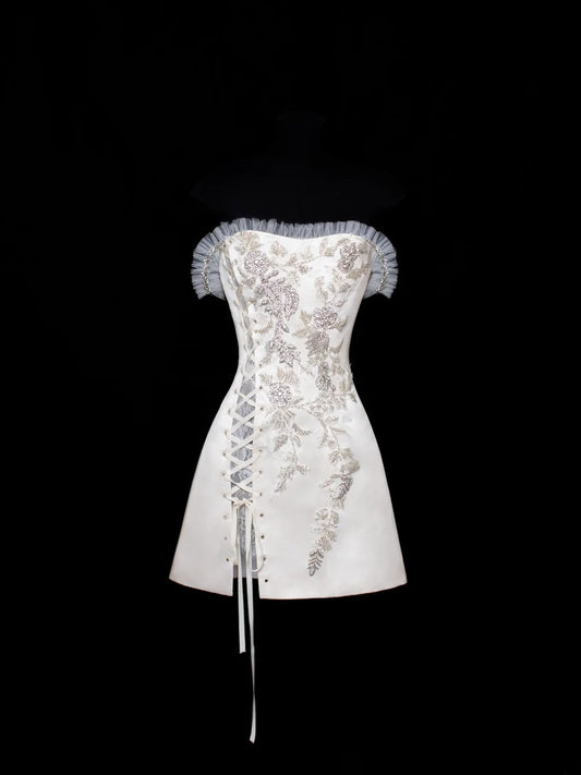 Ästhetisches kurzes A-Linien-Partykleid, weiß, 16. Geburtstagskleid, Homecoming-Kleid, Cocktailkleid SA038
