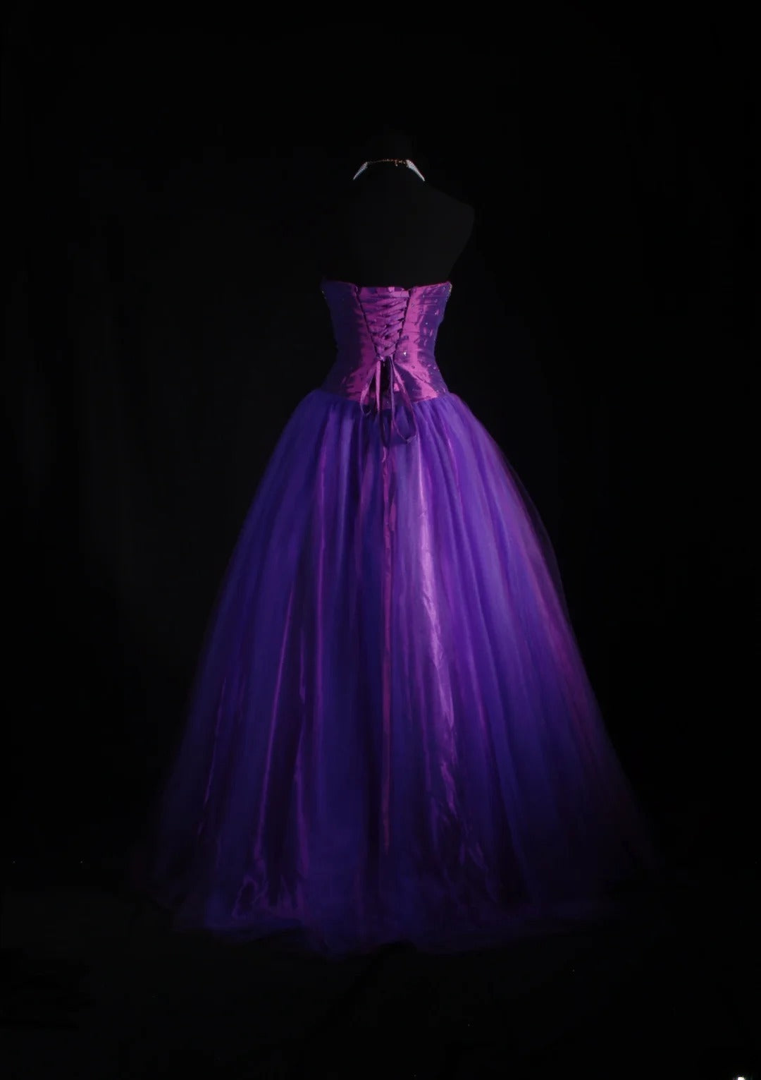 Robe de bal vintage années 90 pour femme, robe de soirée bustier en tulle violet, robe de bal longue de cérémonie AS038