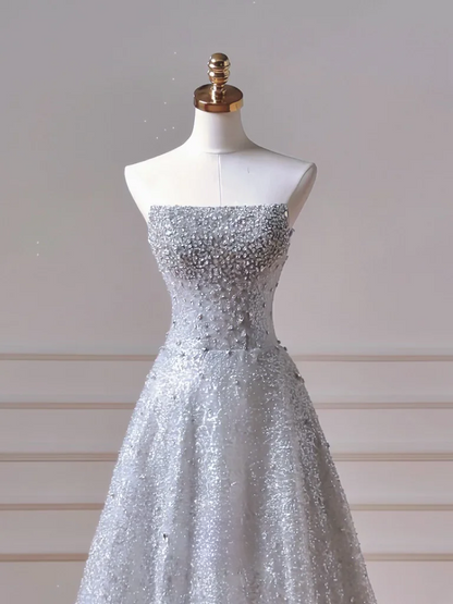 Modest Prom Dresses Aesthetic Ball Gown Strapless Blue Sequin With Scarf Impress Long Party Formal Gown For Teens High Schools Girls AQ038