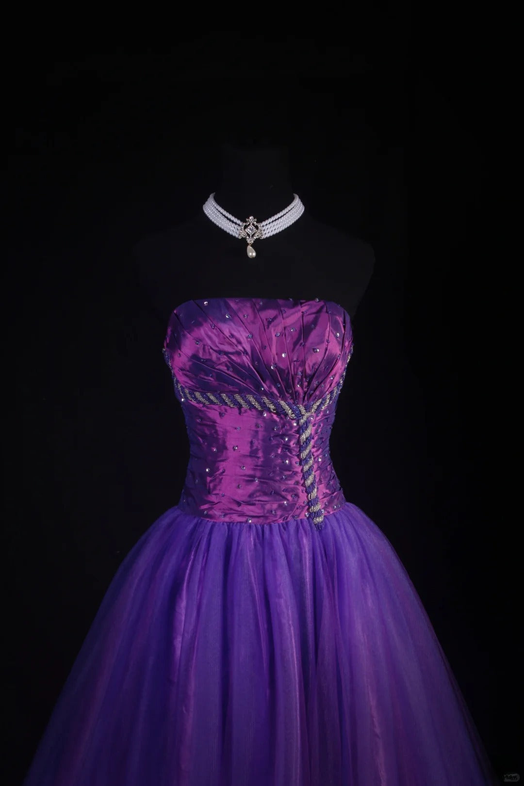 Robe de bal vintage années 90 pour femme, robe de soirée bustier en tulle violet, robe de bal longue de cérémonie AS038