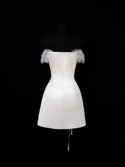 Ästhetisches kurzes A-Linien-Partykleid, weiß, 16. Geburtstagskleid, Homecoming-Kleid, Cocktailkleid SA038