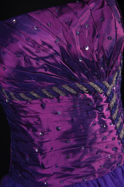 Robe de bal vintage années 90 pour femme, robe de soirée bustier en tulle violet, robe de bal longue de cérémonie AS038