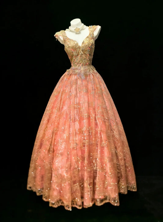 Vintage Ball Gown Sweetheart Sequin With Appliques Long Quinceanera Dresses Sweet 15 16 Birthday Outfits AS039