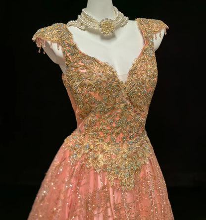 Vintage Ballkleid mit Herzausschnitt, Pailletten und Applikationen, langes Kleid für Quinceañera, Sweet 15 und 16 Geburtstag AS039