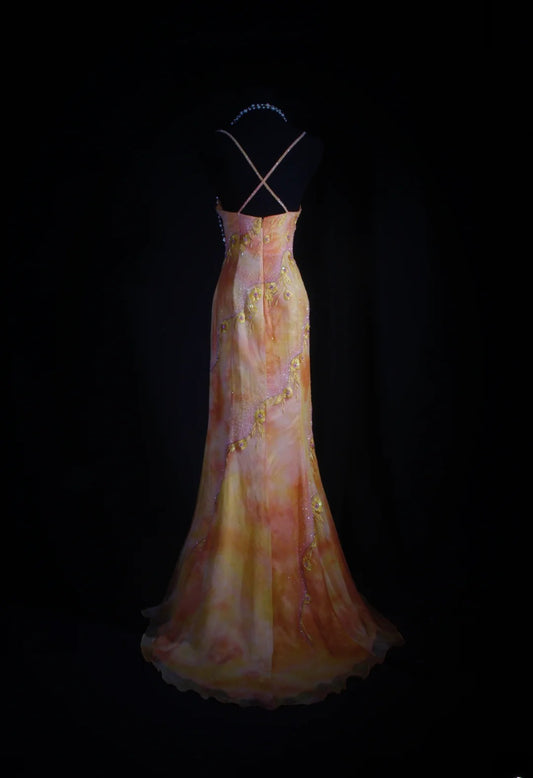 Vintage Prom Dresses 90s Formal Mermaid Spaghetti Straps Floral Orange With Beadings Long Party Gowns Prom Dresses AS039