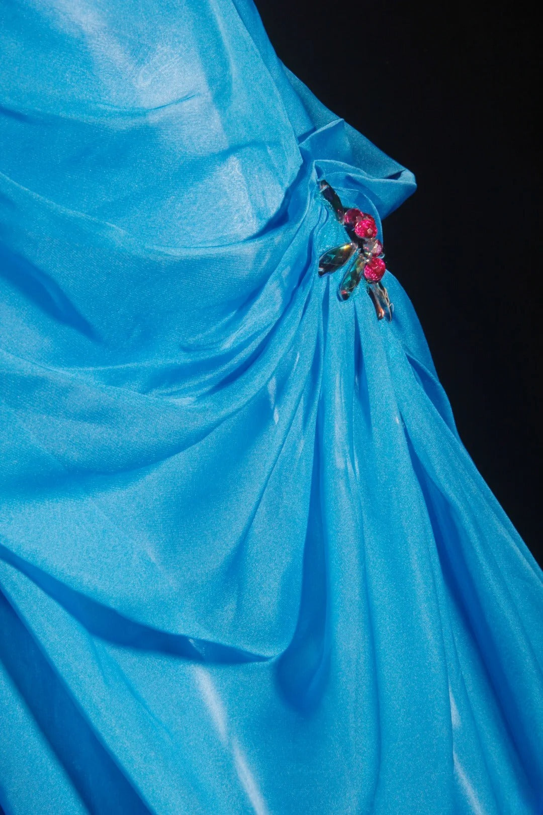 Robe de bal vintage années 90, coupe trapèze, col en V, mousseline bleue ornée de perles, robe de soirée longue AS040