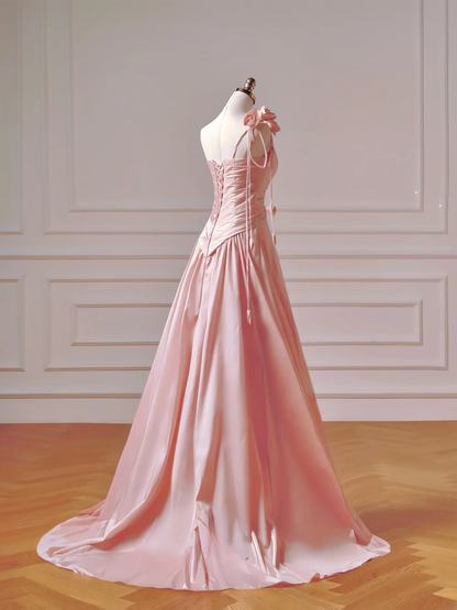 Elegantes, schlichtes A-Linien-Abendkleid aus rosa Satin mit One-Shoulder-Schnitt – ein beeindruckendes, langes Abendkleid für Teenager und Mädchen (AQ040)