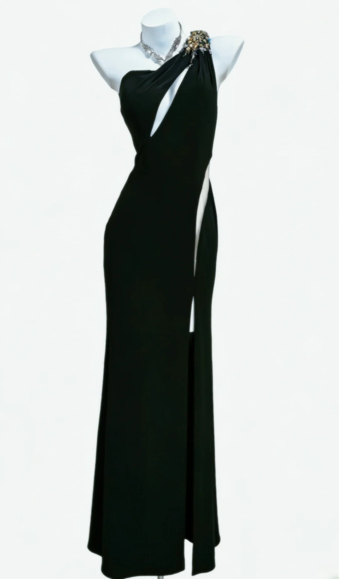 Schwarzes, ärmelloses Etuikleid mit One-Shoulder-Schulter und Schlitz für Damen, langes Ballkleid, Outfit für den 21. Geburtstag, AS040