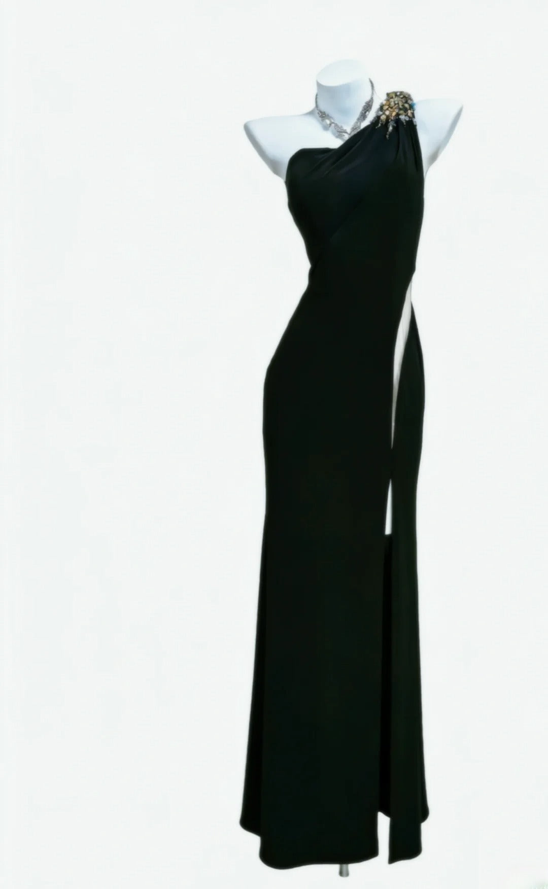 Schwarzes, ärmelloses Etuikleid mit One-Shoulder-Schulter und Schlitz für Damen, langes Ballkleid, Outfit für den 21. Geburtstag, AS040