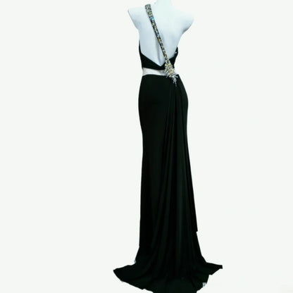 Schwarzes, ärmelloses Etuikleid mit One-Shoulder-Schulter und Schlitz für Damen, langes Ballkleid, Outfit für den 21. Geburtstag, AS040