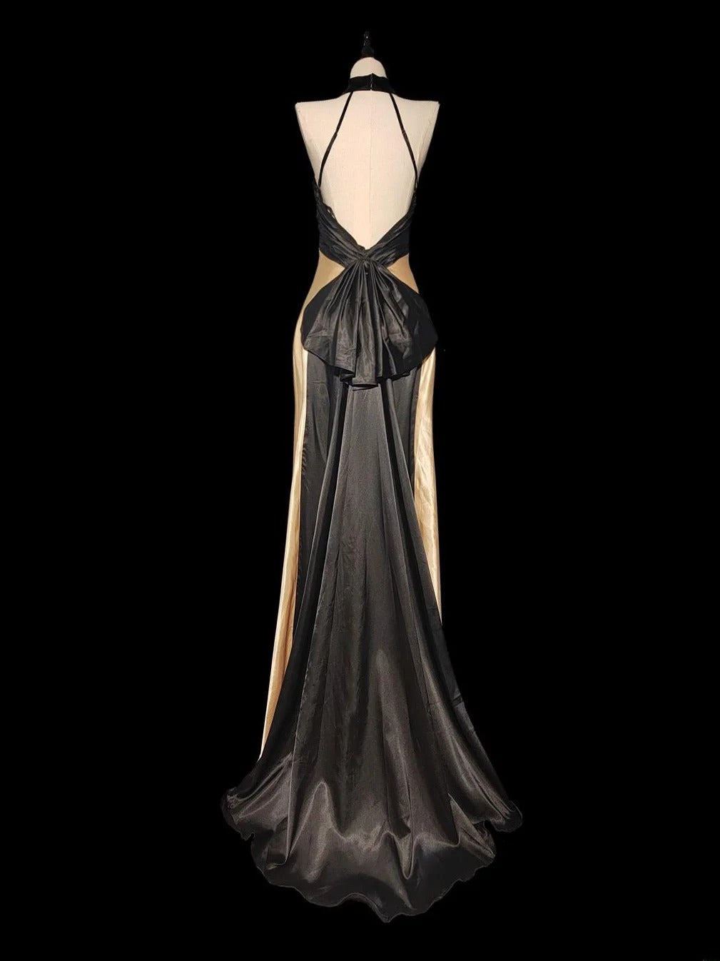 Robe de bal longue vintage années 1950, style sirène, dos nu, en satin champagne, idéale pour les élèves de terminale (AS041)