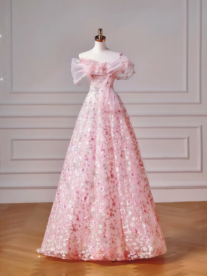 Elegantes, schulterfreies, pinkes Paillettenkleid für Teenager und Mädchen (AQ042)