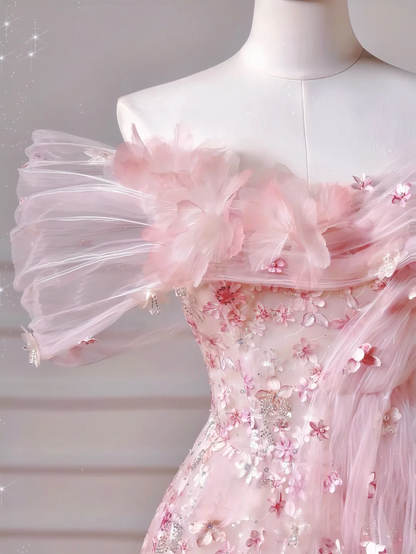 Elegantes, schulterfreies, pinkes Paillettenkleid für Teenager und Mädchen (AQ042)
