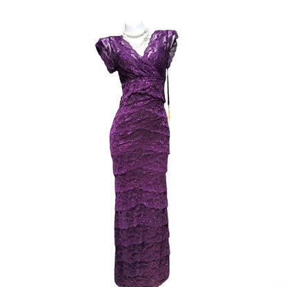 Robe fourreau sexy sans manches à col en V et dentelle raisin pour femme, idéale pour le bal de fin d'année, les soirées lycéennes ou les 21 ans (AS042)