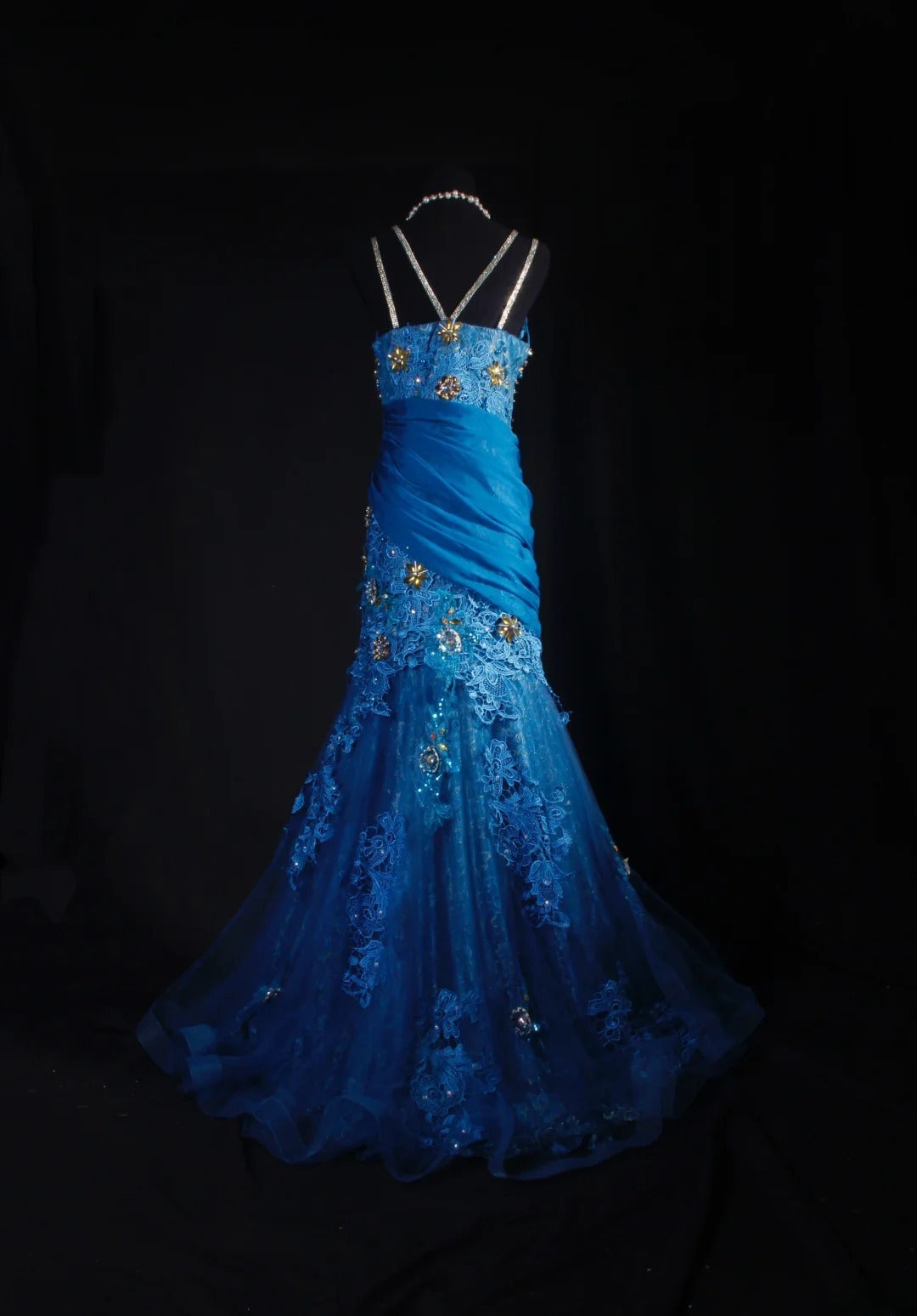 Vintage Prom Dresses 90s Formal Mermaid V Neck Royal Blue Chiffon With Beadings Lace Long Party Gowns Prom Dresses AS042