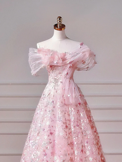 Elegantes, schulterfreies, pinkes Paillettenkleid für Teenager und Mädchen (AQ042)