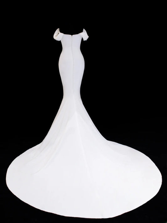 Wedding Gowns Dresses Elegant Modest for Bride Mermaid Off The Shoulder With Sleeves Satin White Petite/Plus Size Bridal Gown For Women SA042
