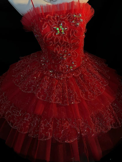 Hübsches Ballkleid Spaghettiträger Rot Tüll Mini Abschlusskleider Kurz Mit Rüschen Inspo Senior Homecoming Outfits RB3446