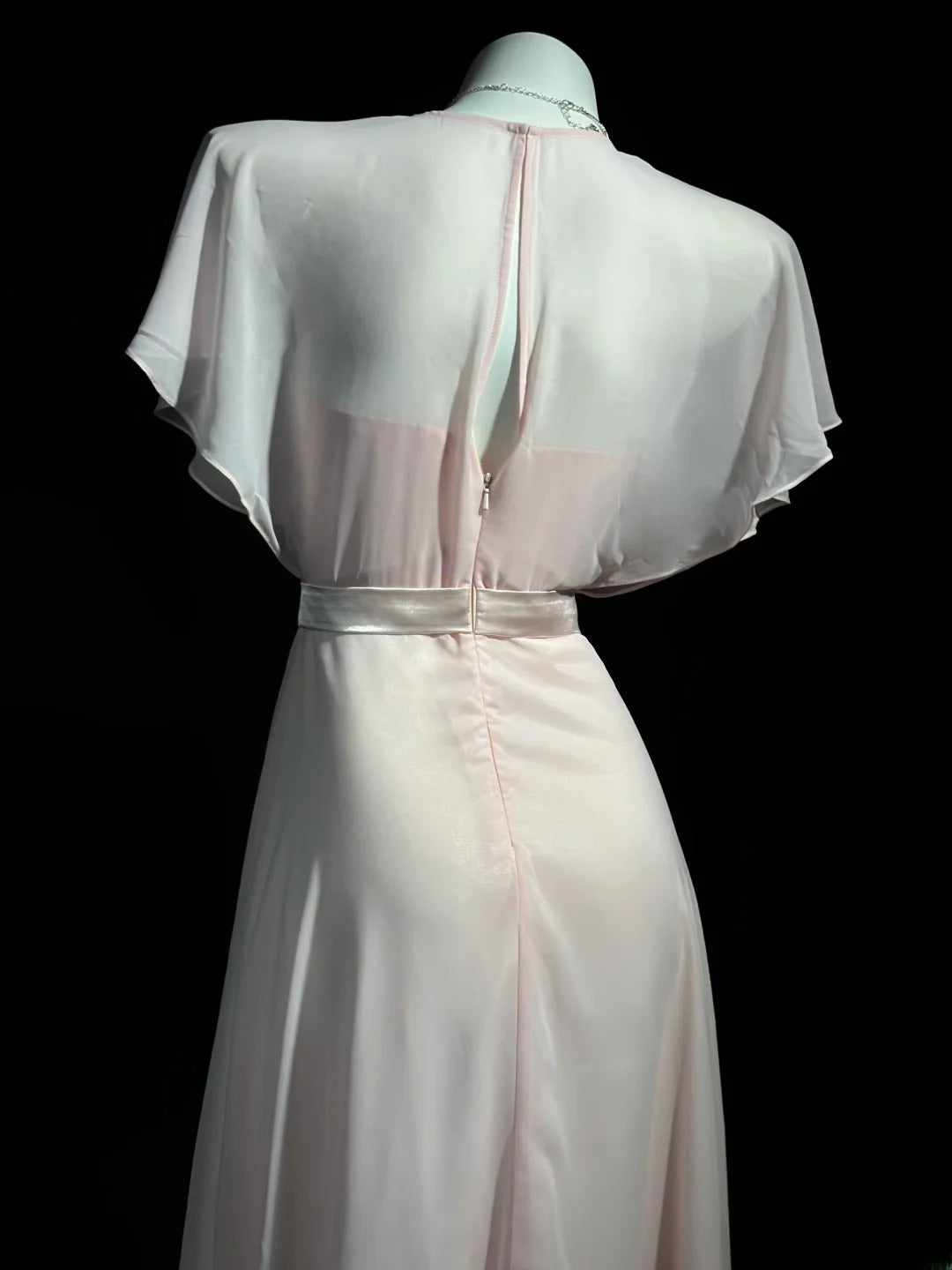 Understated Prom Dresses A Line V Neckline PinK Chiffon With Sleeves Evening Dress Formal Outfits RB5851