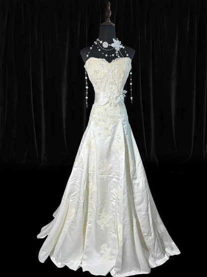 Rustic Long Wedding Gowns 70s Unique Dresses Mermaid Sweetheart Bohemian Style for Bride With Lace Corset Fitted Petite/Plus Size Bridal Gown AS043