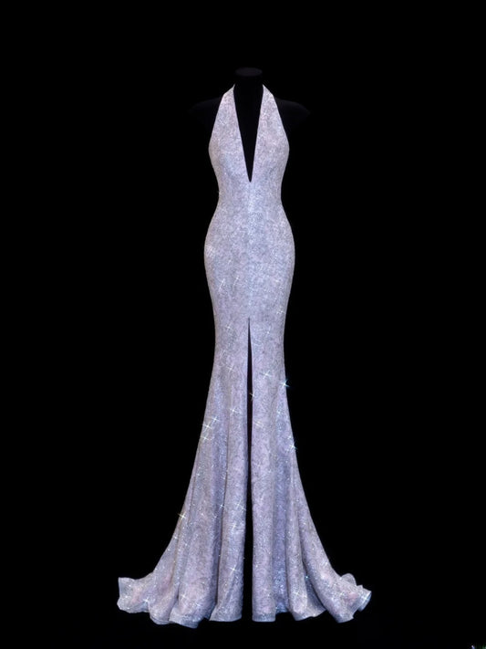 Preiswertes, langes Paillettenkleid im Stil der 1950er Jahre: Meerjungfrauen-Look mit V-Ausschnitt, Pailletten und Perlenbesatz, beeindruckend, ideal für Abschlussball und Party. SA044