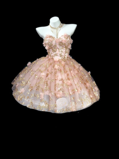 Jolie robe de bal bustier en tulle rose poudré, mini robes de bal de fin d'année courtes avec volants, tenues de retour à la maison inspirées pour seniors RB3447