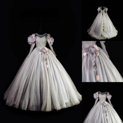 Princess Ball Gown Scoop Silver Tulle With Long Sleeves Quinceañera Dress Moda 2000 15 Quinceanera Dresses Ideas Sweet 16 Outfits RB6936