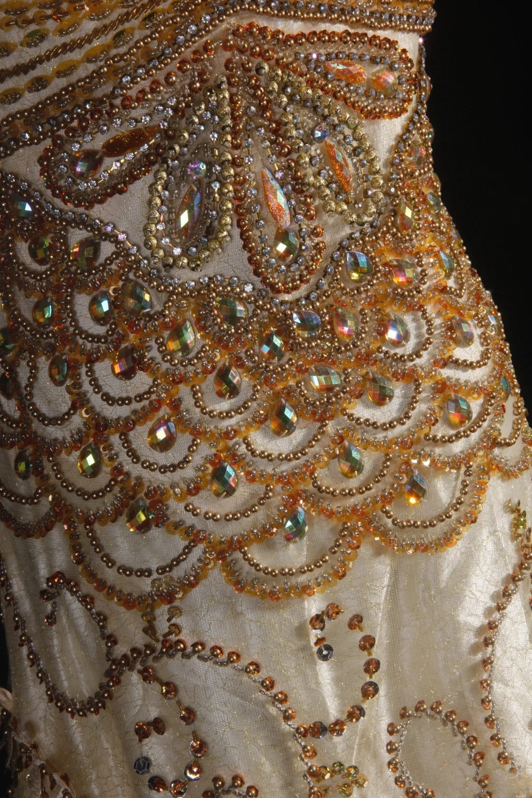 Robe de bal vintage années 90, coupe sirène, col en V, tulle doré orné de perles, robe de soirée longue AS044