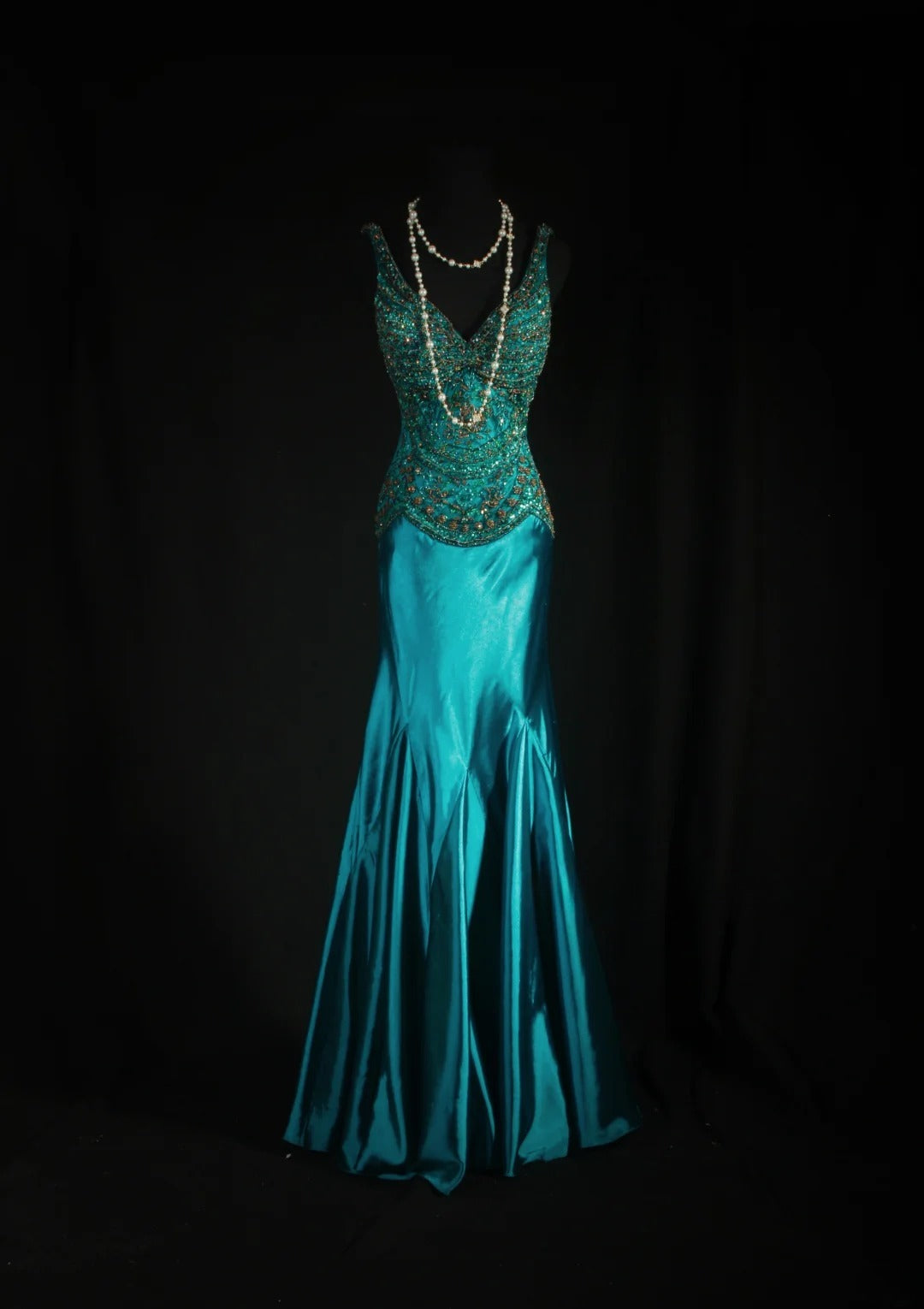Vintage Prom Dresses 90s Formal Mermaid V Neck Silk Satin With Beadings Long Party Gowns Prom Dresses AS045