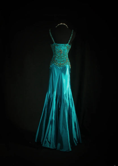 Vintage Prom Dresses 90s Formal Mermaid V Neck Silk Satin With Beadings Long Party Gowns Prom Dresses AS045