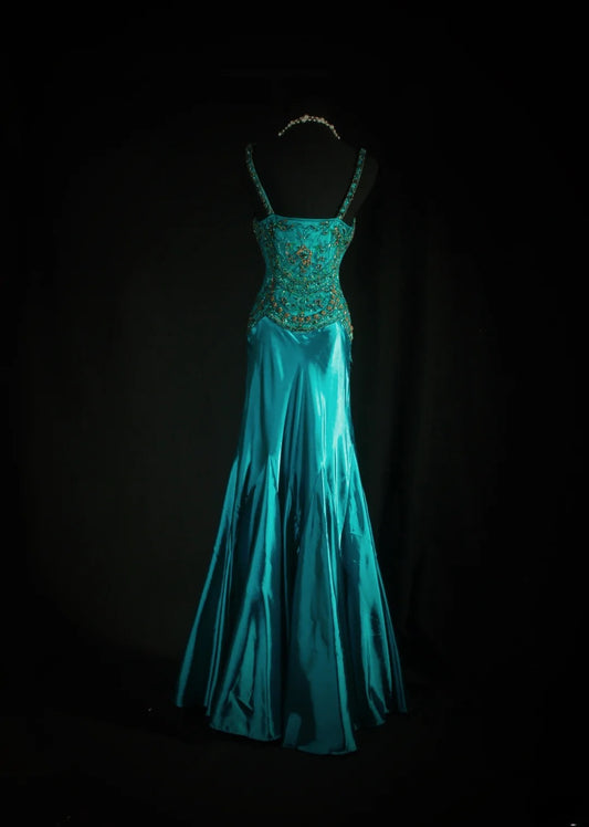 Vintage Prom Dresses 90s Formal Mermaid V Neck Silk Satin With Beadings Long Party Gowns Prom Dresses AS045