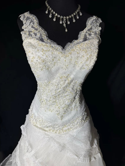 Robe de mariée longue et rustique style années 70, robe de bal unique à col en V, style bohème, avec dentelle, coupe ajustée, tailles petites et grandes (AS046)
